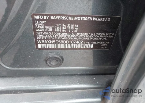 2013 BMW 528I xDrive из США, поврежденный, VIN WBAXH5C58DD107482